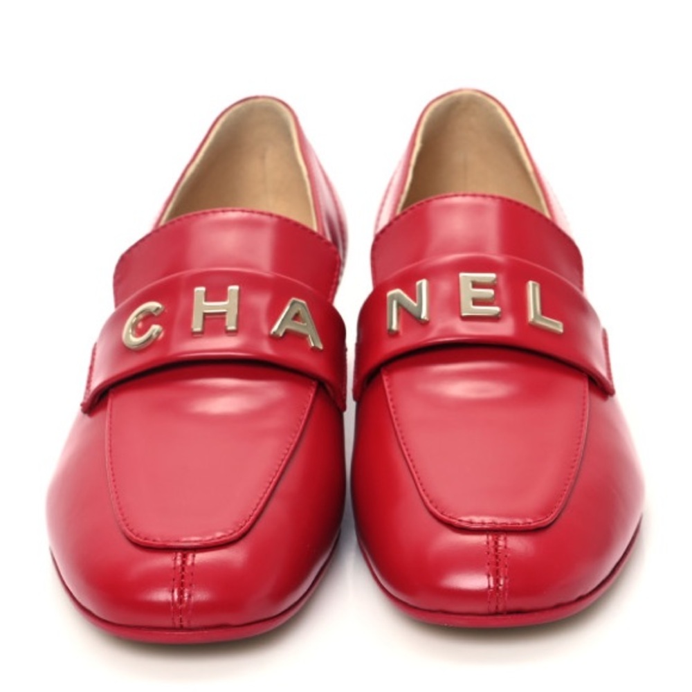 CHANEL Vibrant Red Leather Loafers 39